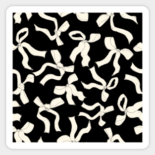 Coquette cream beige bows on a black background pattern Sticker